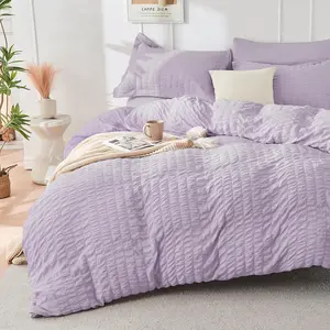HYMOKEGE Lavender Duvet Cover Full Size, Ultra Soft 3-Piece Seersucker Duvet Cover Set with Zipper Closure, Soft Brushed Microfiber Bedding Set with 8 Corner Ties (80"x90", 2 Pillowshams)
