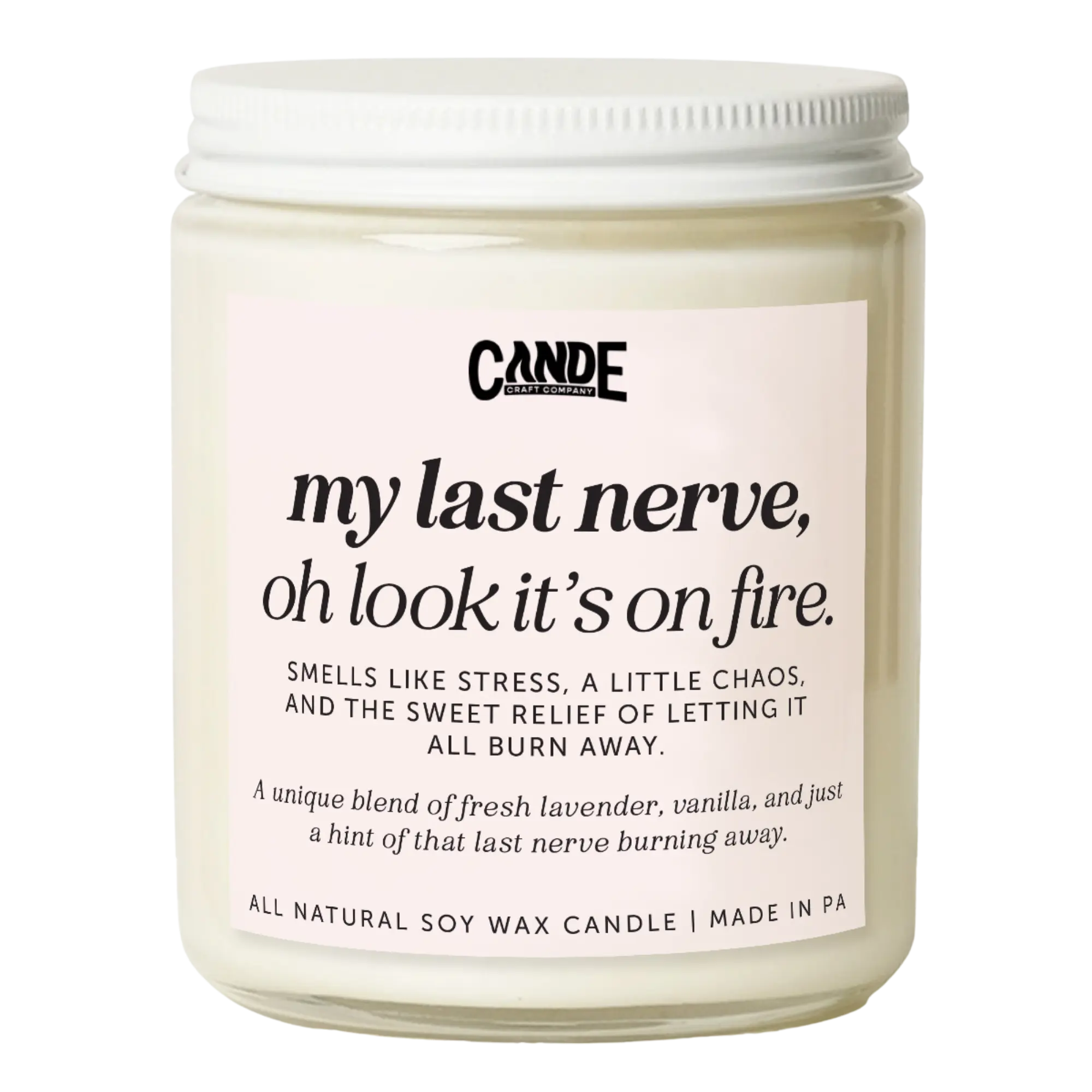 "My Last Nerve Oh Look It's on Fire Lavender Vanilla Creamy Scented Candle - 8 oz Minimalist Neutral Soy Wax, 35+ Hour Burn, Cozy Indoor Aroma, Funny Self-Care Gift for Anxiety Relief, Decorative Candle Home Decor Home Supplies"