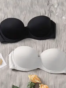 2PCS Women's Strapless Underwire Push-Up Bra - Solid Color Seamless Smooth, Comfort Breathable Underwear, Shape Anti-Sag Fit | Valentine's Day Gift, Bridal, Evening & Wedding Dresses