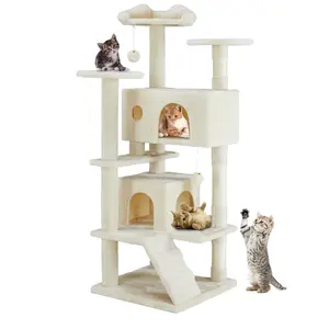 furnishflex Multi-functional cat tree house cat climbing frame, lounge and recreation area detachable toy, 54in dark blue