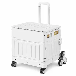Foldable Utility shop Cart Folding Portable Rolling Crate Handcart with Durable Heavy Duty Telescoping Handle Collapsible 4 Rotate Wheels for  Travel,Shopping, Luggage, Office, Teacher tiktokshopspringglowup Lockable Outdoor Storage Box work organizer XXL