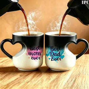 1pc Magical Color Changing Mug with Heart-Shaped Handle, Heated Gradient Coffee Mug With Best Mom Ever, Best Dad Ever Text Design, 11oz Unique Heart Design, Perfect Gift For Mother's Day And Father's Day