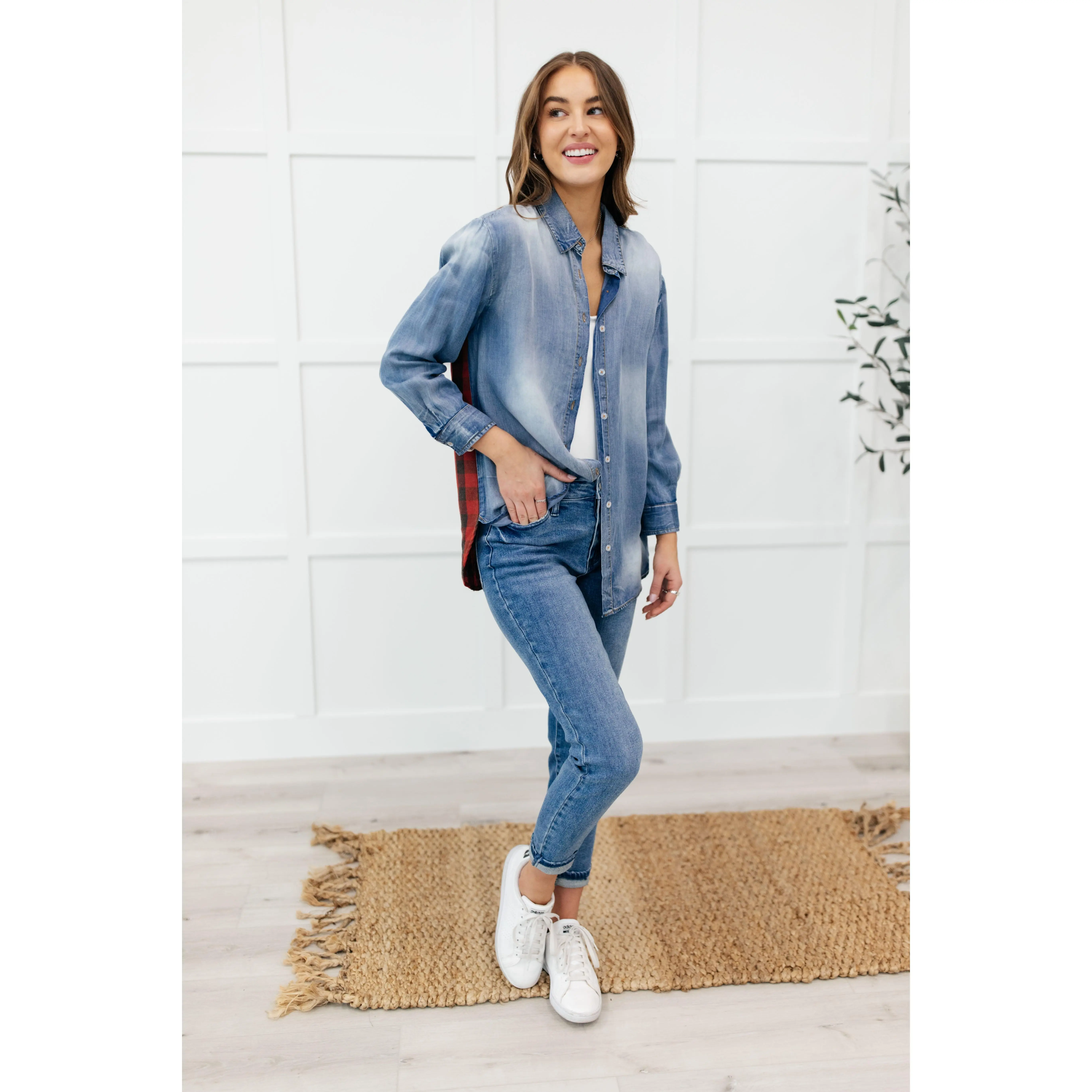 Checkered Denim Patch Shirt