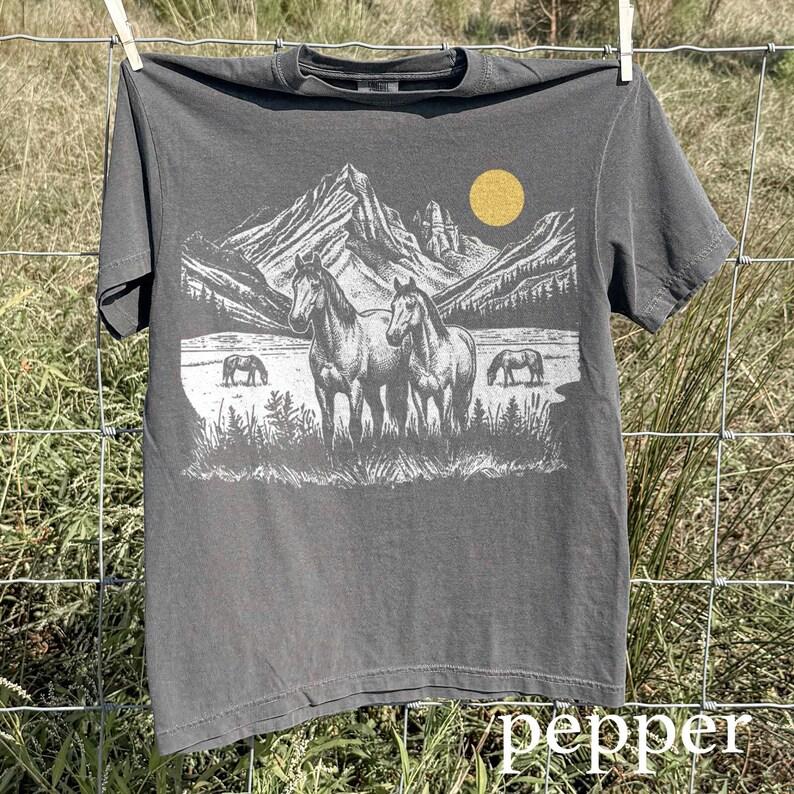 Vintage Wild Horses Mountain Tee, Retro Western Comfort Colors T-Shirt, Nature Landscape Shirt