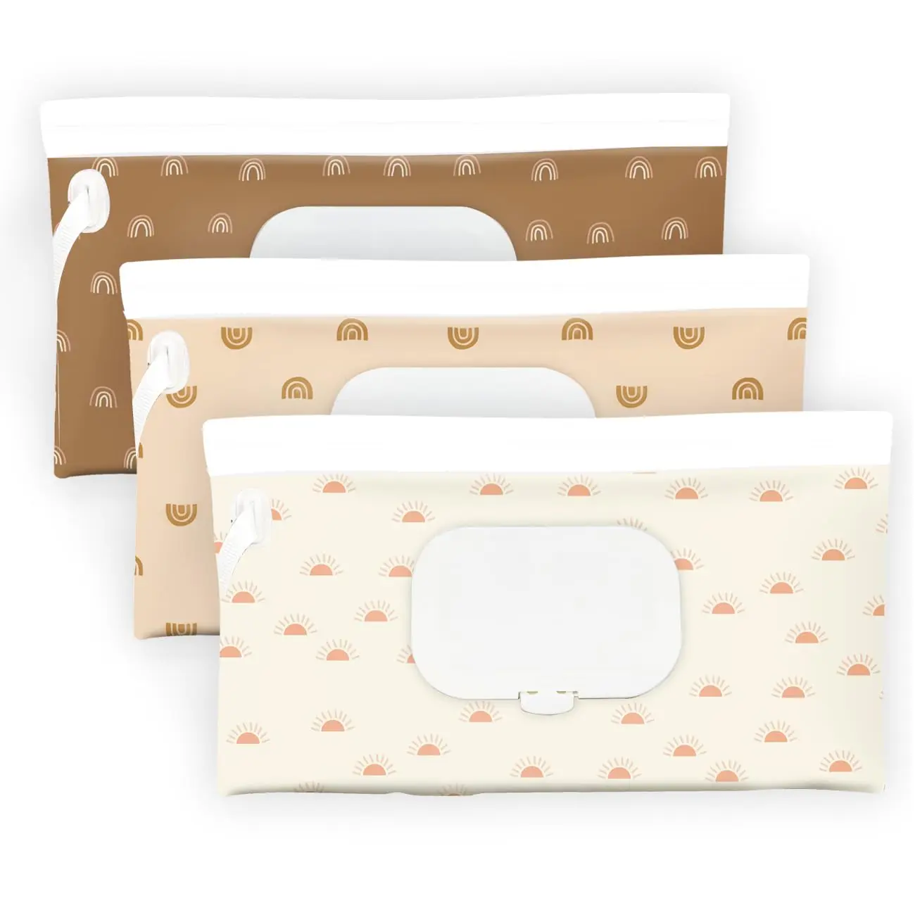 Baby Wipe Holder 3 Pack Portable Refillable Wipe Dispenser Waterproof Dustproof Reusable Travel Baby Wipes Case for Diaper Changing Bohemian Design