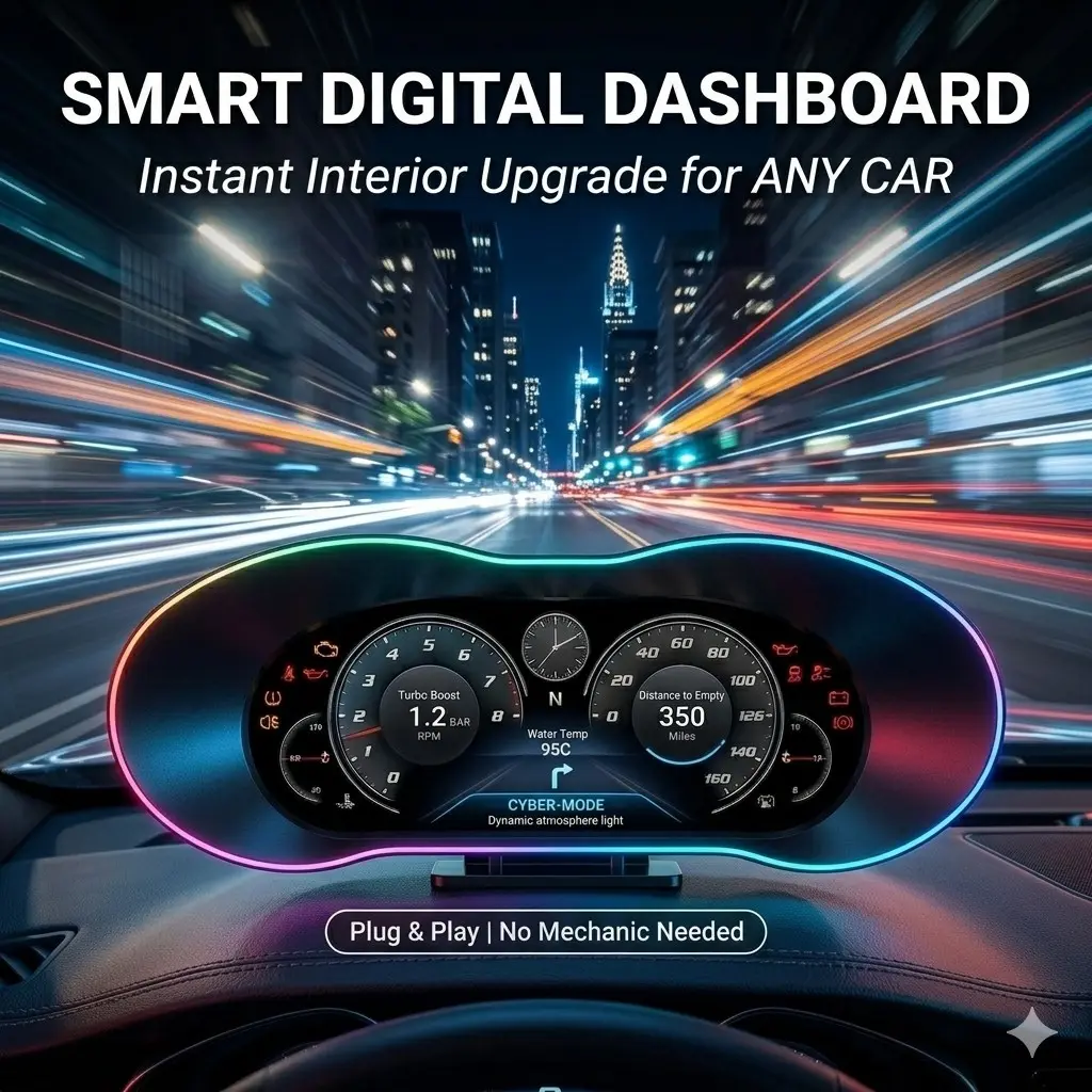 Smart OBD2 Digital Dashboard Display – Real-Time Speed RPM Monitor for Car Owners & Daily Driving