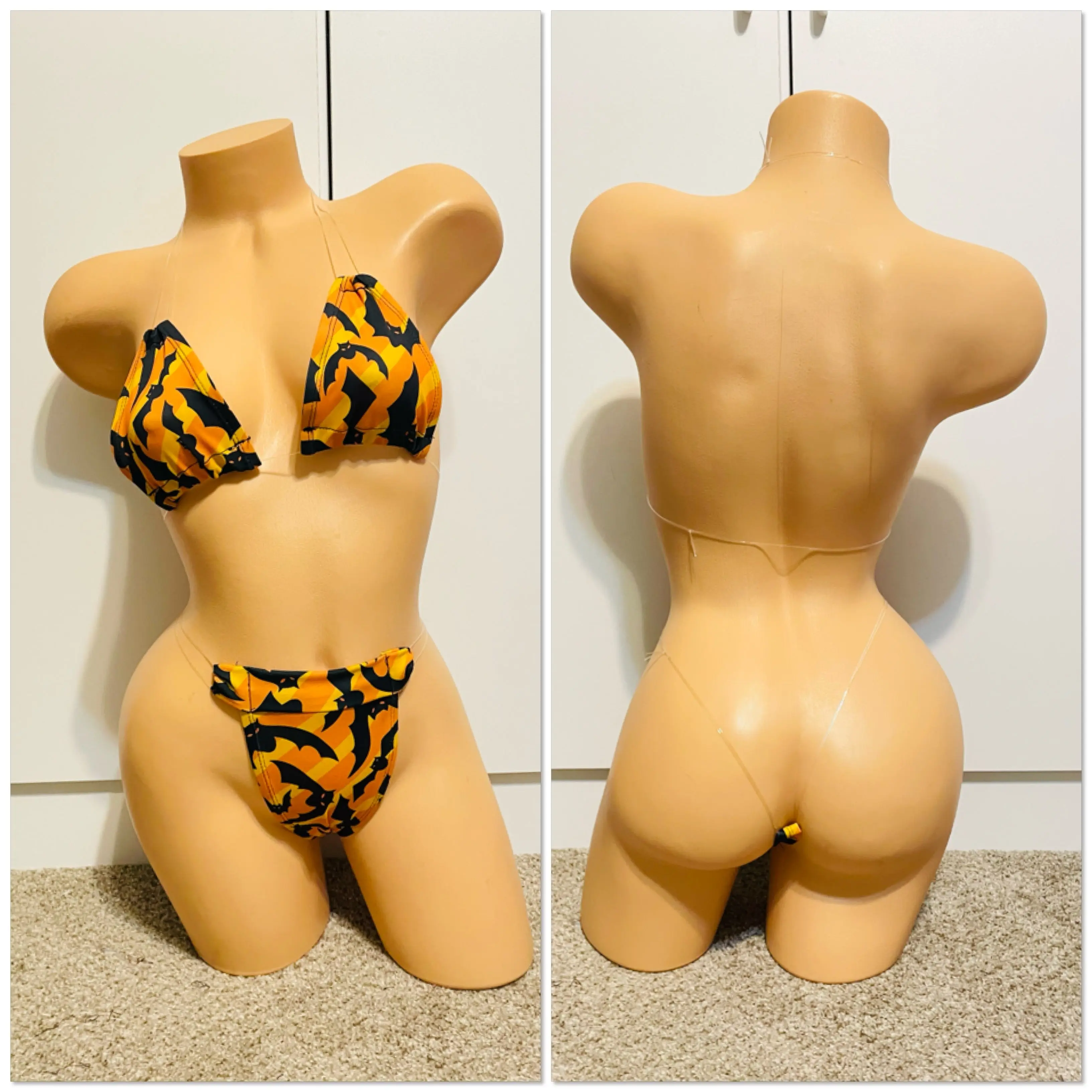 Bat Print Clear String Bikini Outfit