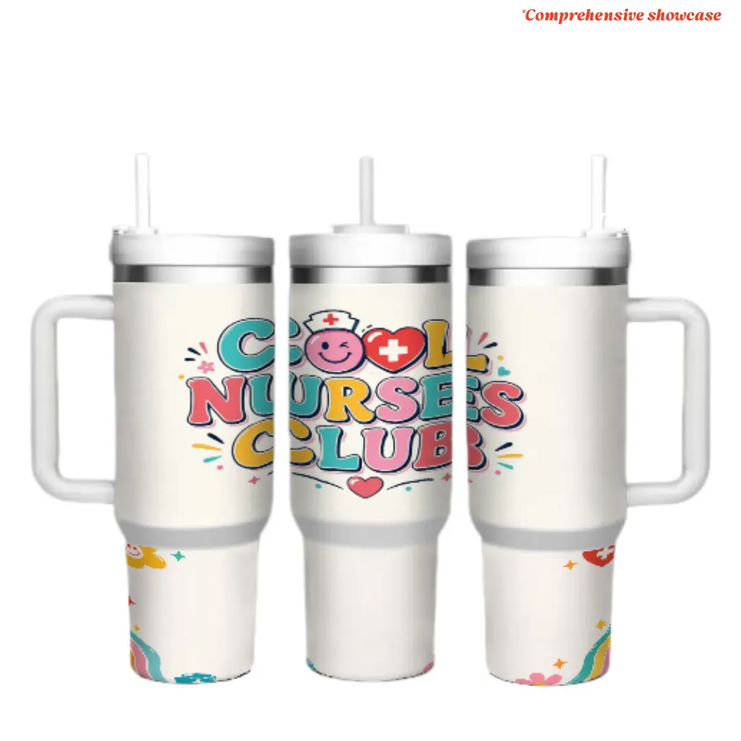 40oz Nurse Appreciation Insulated Portable Reusable Water Bottle Tumbler - 304 Stainless Steel, Handle & Straw, Healthcare Worker Gift Cup, Double Wall Travel Mug for Registered Nurses, Hospital & Outdoor Use
