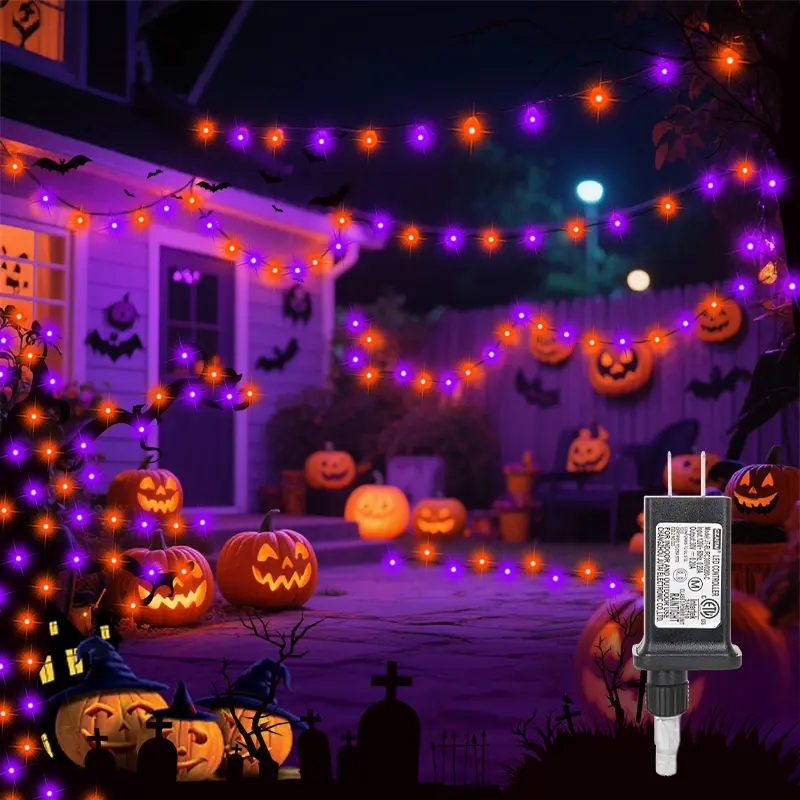echosari Orange Purple Outdoor Holloween Lights, 66ft 200 LED Halloween Lights with 8 Lighting Modes, Waterproof Mini String Lights Plug in for Garden Patio Party Holiday Party Home Garden Decor