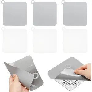 6 Pcs Silicone Tub Stopper Floor Drain Cover Sewer Anti-Odor Mat Deodorizing Drain Plugs for Kitchen Bathroom Laundry to Keep Bug and Hair Out White and Grey- 5.9x5.9 inch