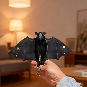 Leather Bat Coin Purse, Handmade Leather Coin Wallet, Creative Storage, Portable Batman Leather Coin Wallet, Unique Design, Durable Material, Zipper Coin Purse