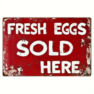 2D Flat, Rustic Farmhouse Design, Vintage "Fresh Eggs for Sale Here" Tin Sign, Decorative Plaque, Country Farmhouse Chicken Coop Wall Decoration, 8x12inch Weatherproof Iron Sign, with Pre-Drilled Holes, Egg Box Label Style, Suitable for Home, Kitchen