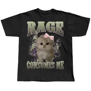 Rage Consumes Me Funny Cat Meme Tee Shirt Silly Cats T-shirt Stupid Gifts Brainrot Shirts Ugly Tees Unhinged Clothes Gift for Herstreetwear Graphic T-shirts Short Sleeve Cotton Menswear Top Natural Sports Man Crewneck Soft Shortsleeve