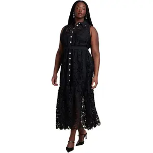 ELOQUII Women's Plus Size Lace Dress With Buttons & Collar