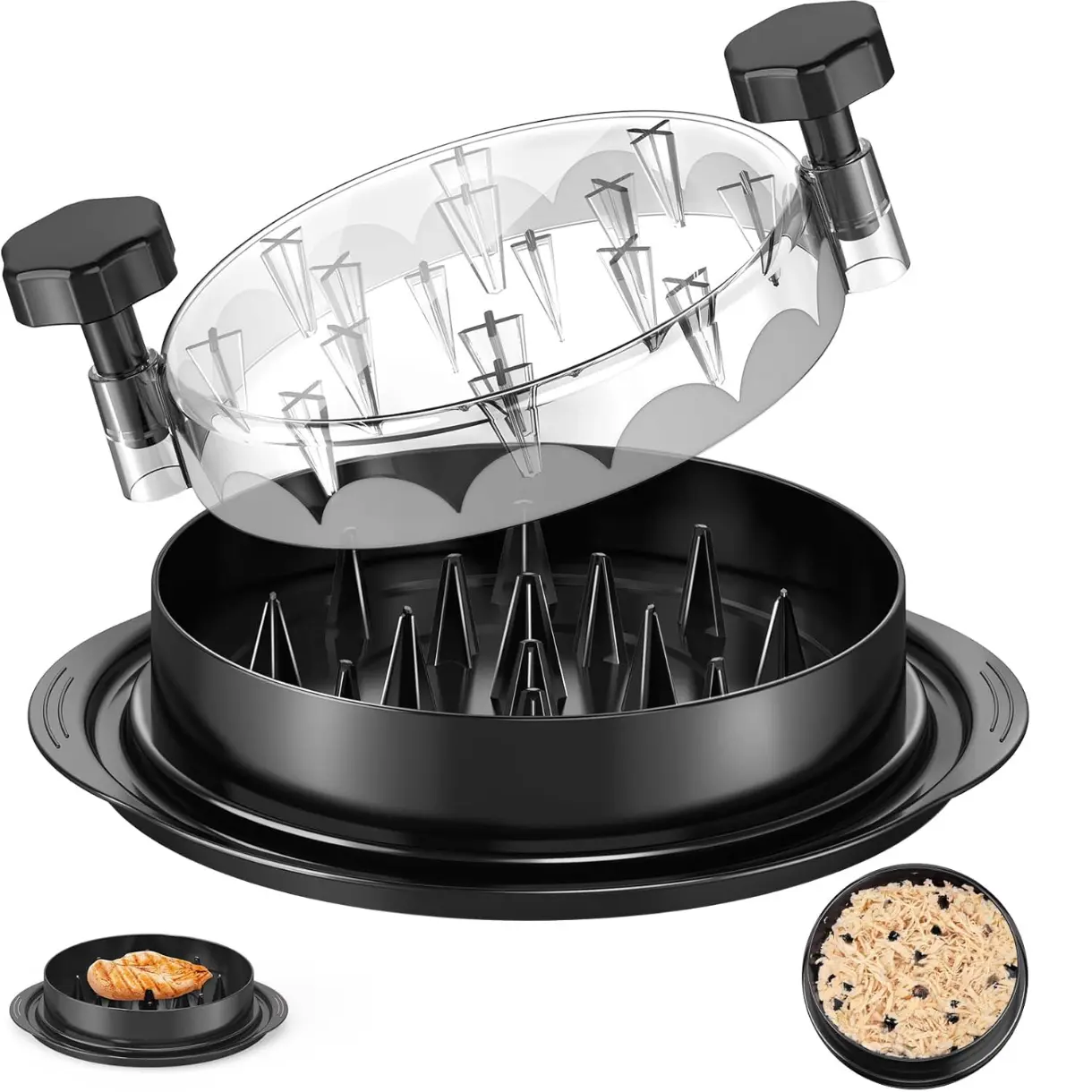 Chicken Shredder 8 Inches, Chicken Breast Shredder Tool, Cooked Meat Shredder With Clear Lid, Ergonomic Design, Auti-slip, Easy To Clean, Chicken Shredder Tool Twist, Chicken Grinder (Black)