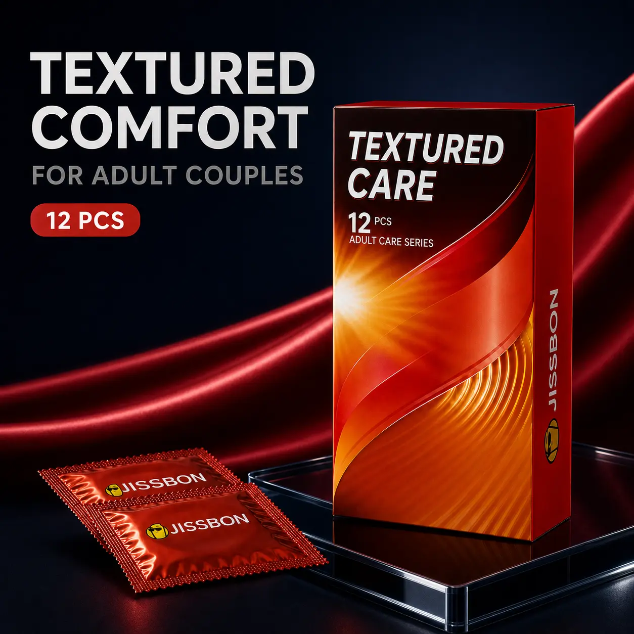 JISSBON Feel Confident Ribbed Condoms for TikTok Shop Deals For You Days, Textured Lubricated Latex Condoms with Reservoir Tip, Comfortable Fit Condoms for Men and Couples, 12 Count