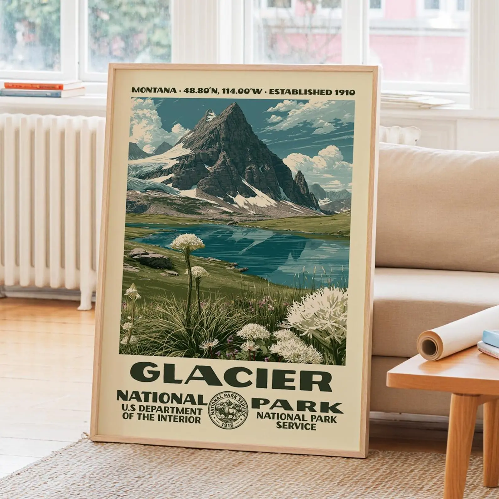 Glacier National Park Vintage WPA Glossy Poster, Unframed Nature Landscape Wall Art