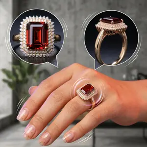 Large Red Square Diamond Gemstone Ring Simple Classic Women's Diamond Jewelry Imitation Micro-Inlaid Diamond Ring