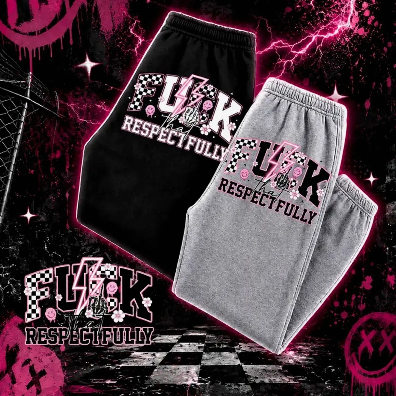 Graphic "F*ck That Respectfully" Streetwear Style Joggers, Slogan High-Speed Inspired Sports Sweatpants with All-Season Comfort for Men & Women