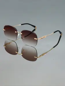 Fashion Vintage Frameless Oval Glasses, High-Quality Metal Legs, Casual Daily Wear, Unisex, All Seasons, Decorative Lens, Stylish Glasses