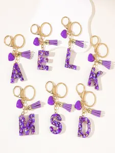 1pc/Initial keychain accessory Trendy Cute Keychain Creative English letters purple heart tassel key ring chain pendant car backpack decoration ideal gift for Christmas party Stylish keychain