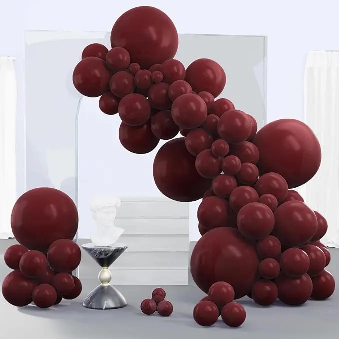 PartyWoo Thick Round Rubber Festive Balloon Arch Kit, 140 Pcs 18/12/10/5 In Dark Chestnut Red Maroon Decorative Balloons, for Wedding & Birthday Theme Decorations Red-Y62, Birthday Theme Balloons