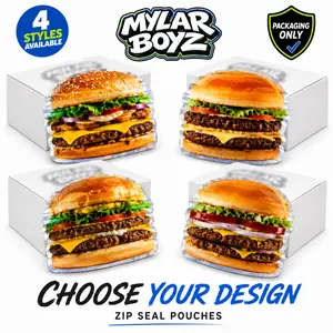 12 Pack Burger Style Zip Seal Pouches with Display Boxes – Choose Your Design