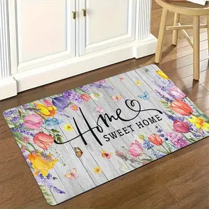 1/2/3pcs Spring Floral Mat Set - Soft Flannel Non-Slip Kitchen Suitable for Bathroom Bedroom Living Room Porch RV, Pastel Spring Mat with PVC Backing, Machine Washable Easy Clean (1/2/3pcs)