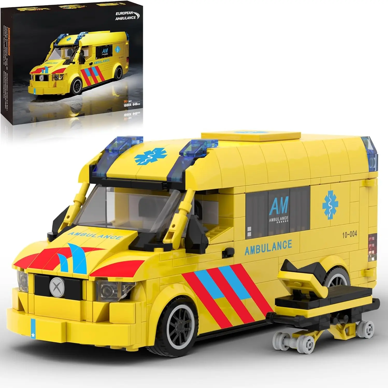Emergency Ambulance Building Blocks Set, International Rescue Vehicle Model Car Kit, Detachable Roof and Functional Doors, 618 Pieces, Compatible with Lego, Bricks