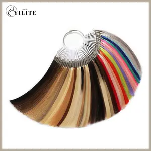 YILITE Hair Color Ring Real Human Hair For Salon Sample Testing Kit Colored Hair Swatch 8 inches 43 Shades