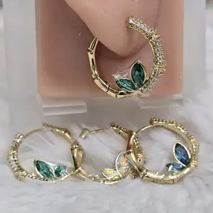 # 0224 Arrancadas Style Bamboo Adiamantadas Oro Laminado 14k High-Quality Hoop Earrings with Stones