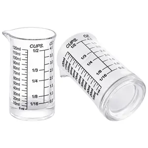 Shot Glass Measuring Cup 4 Ounce/120ML Heavy High Espresso Glass Cup Black V-Shaped Spout Pack of 2 for Easy Readiness and Stability