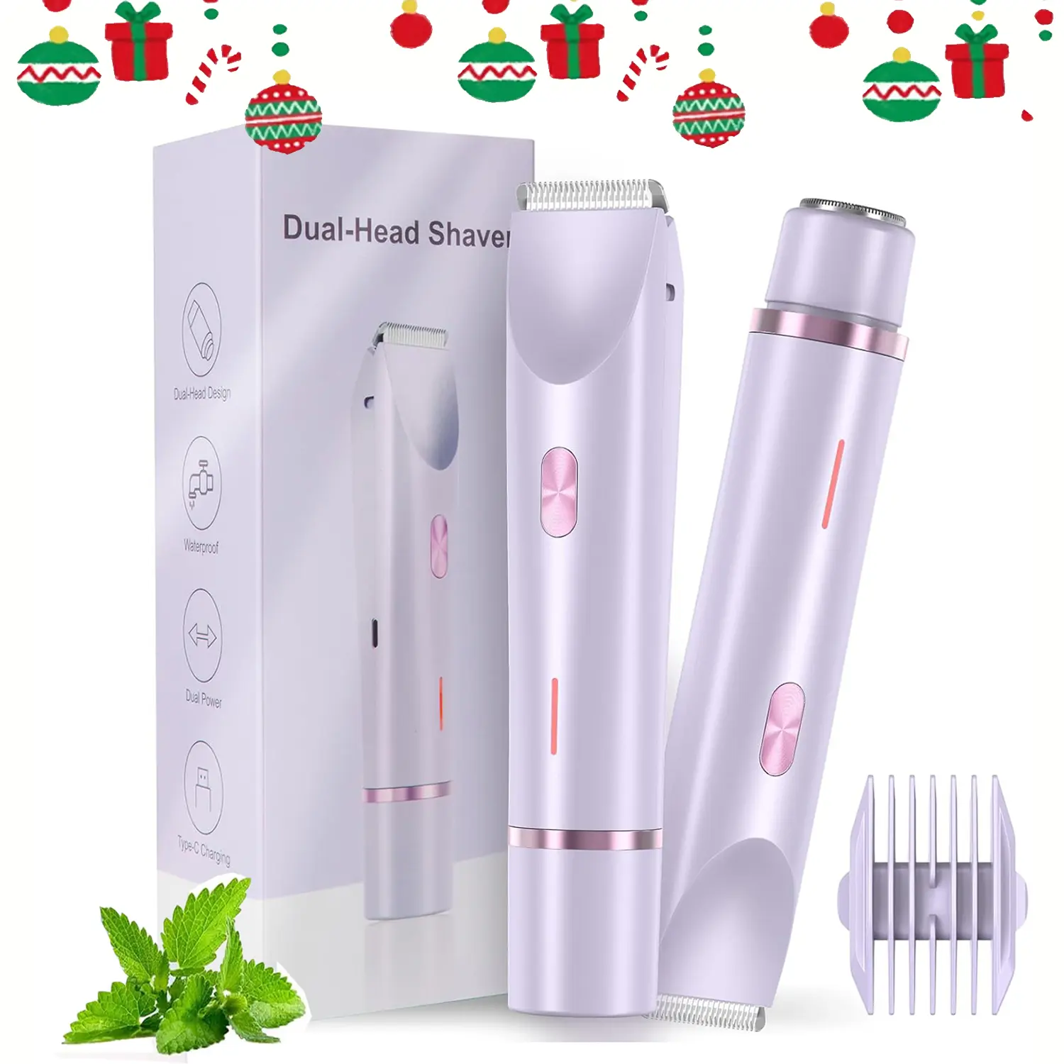 Bikini Trimmer for Women, Intimate Pubic Trimmer, Electric Shaver and Razor Rechargeable 2-in-1 Bodyand Facial Hair Removal Double Head forPainless Trimming of Pubic Face UnderarmLegs,IPX7 Waterproof, pink