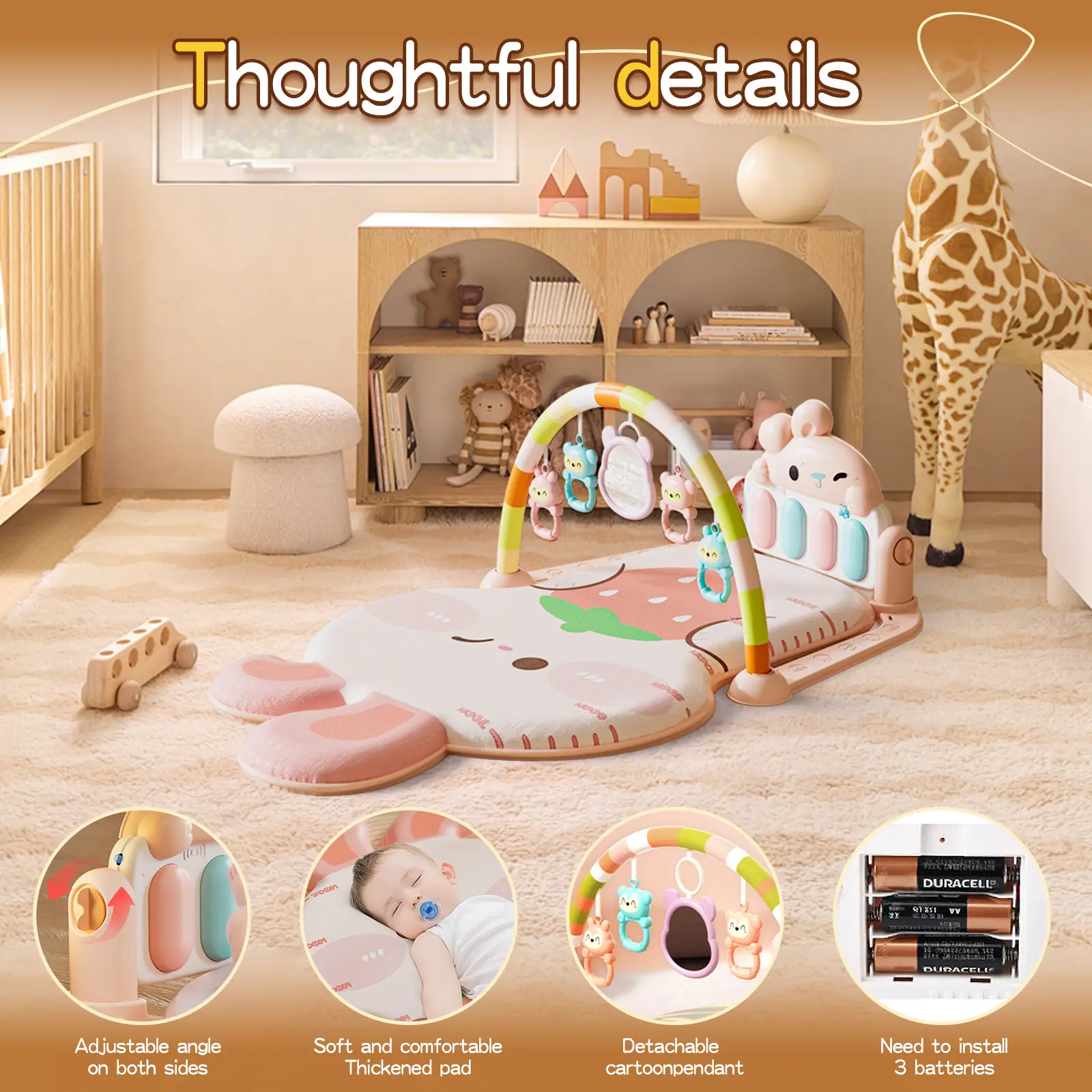 Baby Athletic Cartoon Pedal Piano Activity Mat Toy - 0-3 Years Soft Thick Comfortable Fitness Stand Pad for Children's Music Games