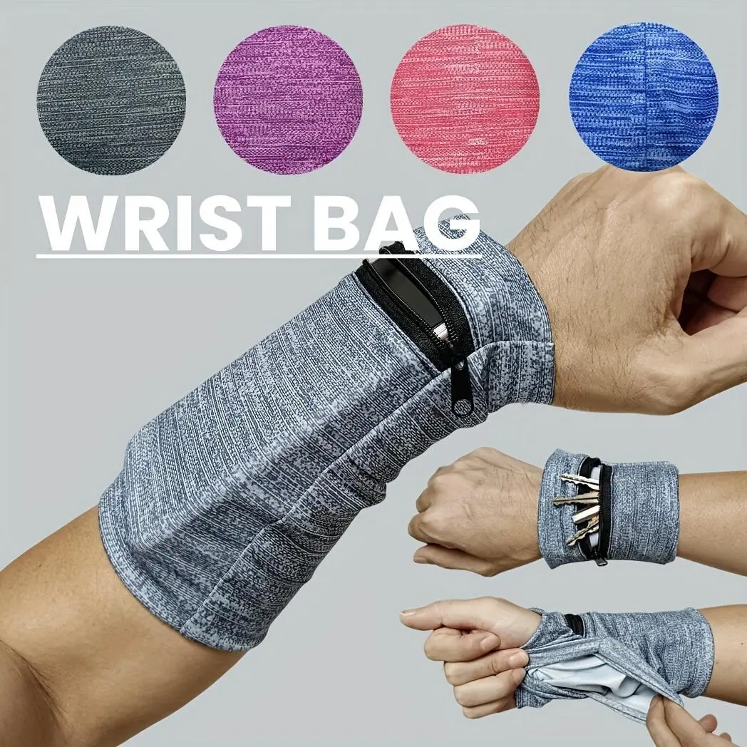 Unisex Running Hand Wrist Guard Storage Bag, Zipper Sweat Band Wrist Support Wristband Sweatband Wrist Wallet, Suitable For Gym Fitness Workout Running Jogging