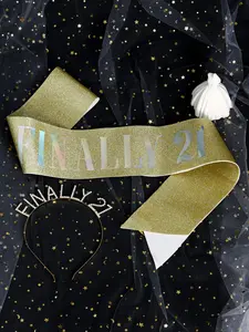 Women's Birthday Sash with Rhinestone Hair Clip, Perfect for 21st Birthday Celebration, Fashion Party Accessory, Headband Set, All Seasons