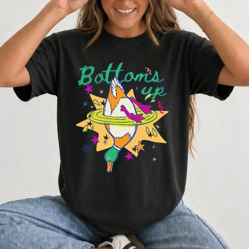 Vintage Bottoms‑Up Mallard Duck Graphic Tee, Preppy Coastal Funny Dabbling Duck Unisex Shirt