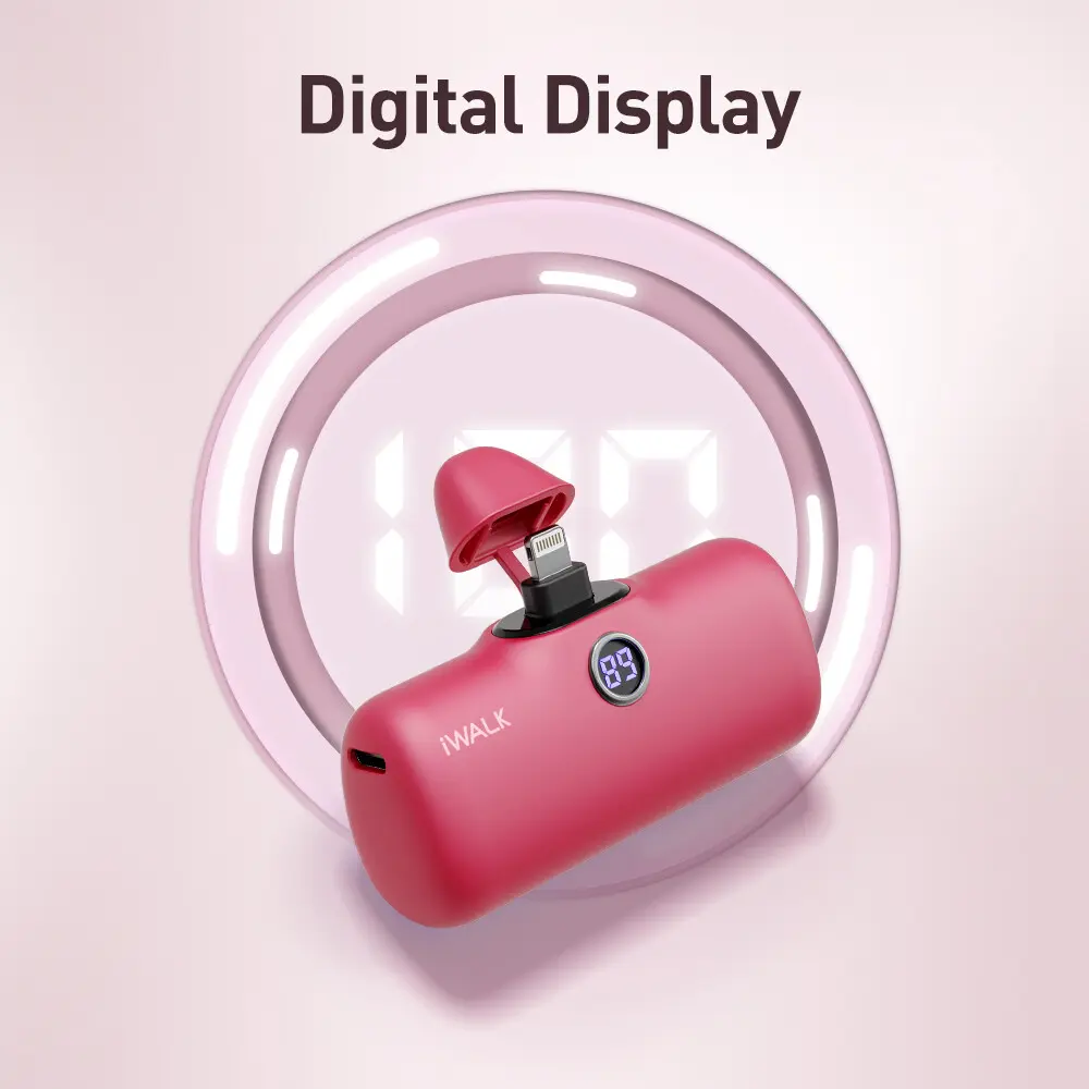 iWALK Portable Charger 4800mAh Power Bank PD Fast Charging Small Docking Battery with LED Display Compatible with iPhone 14/14 Pro Max/13/13 Pro Max/12/12 Pro/11/X/8/7/6,Pink