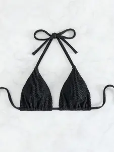 SHEIN Swim Springbreak Solid Color Halter Neck Swimwear Top, Minimalist And Fashionable For Summer , seamless swim top