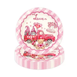 50-pcs 7-inch Pink Party Plates, Disposable Pink Heart-themed Round Paper Plates, Perfect for Valentine's Day, Engagement, Wedding, Anniversary, and Party Table Decorations