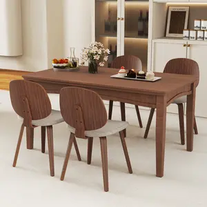 COSTWAY - Wooden Dining Chair Set of 2 with Bentwood Frame and Padded Seat-Walnut