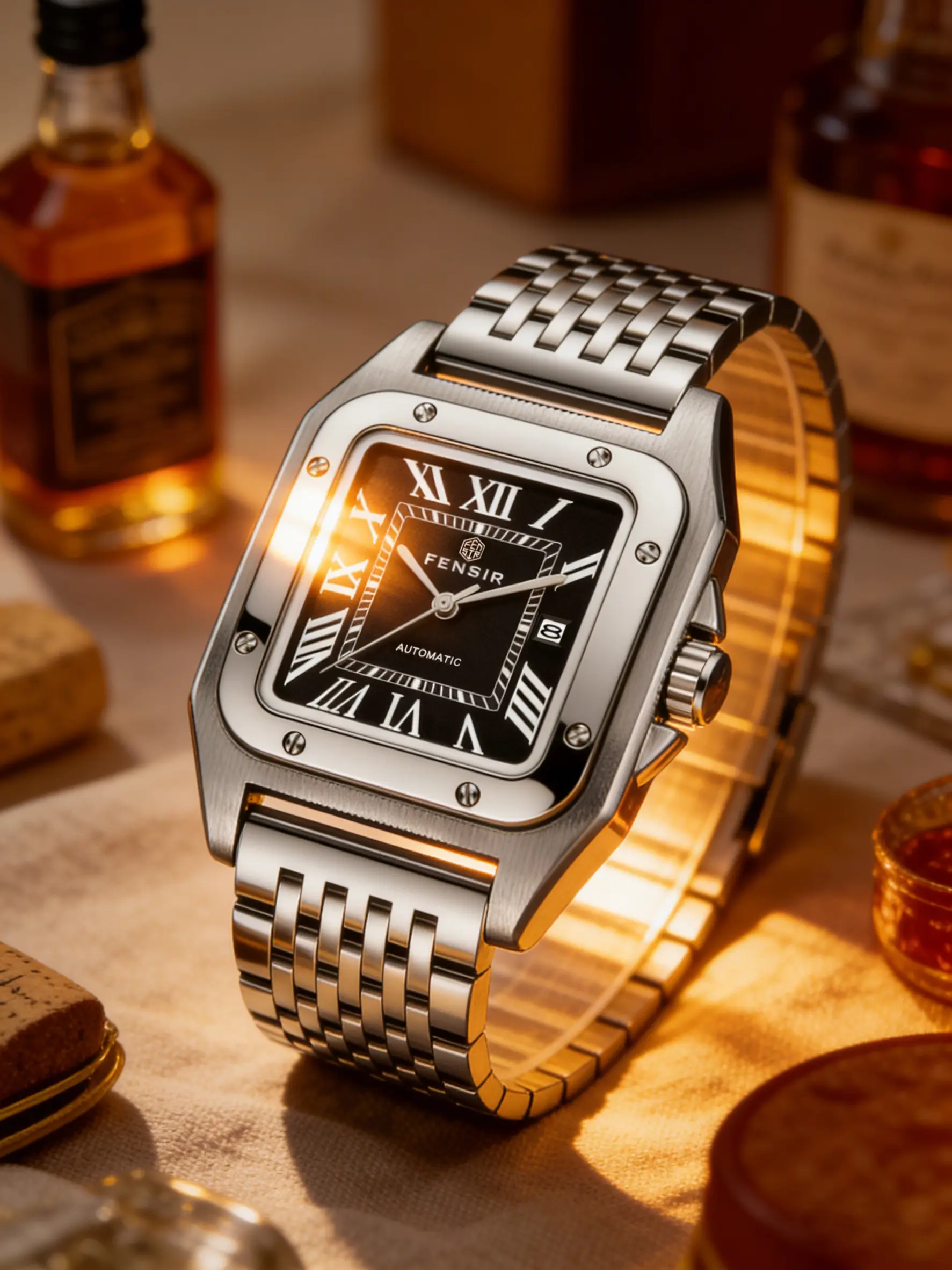 Men's Quartz Watch with Roman Numerals, Calendar, Steel Band, Business Style, Elegant and Versatile, Elegant Round Dial, Perfect Gift for Special Occasions, Quartz Wristwatch, Business Quartz Watches