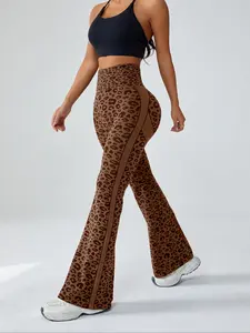 Women's Leopard Print Yoga Pants, Gym Yoga Pants, High Waisted Sporty Leggings, Casual Fashion Wide Leg Trousers, All Seasons Workout Wear