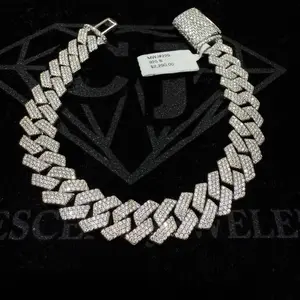 Cuban Link Bracelet Moissanite .925 Silver 12mm 8.25 inch