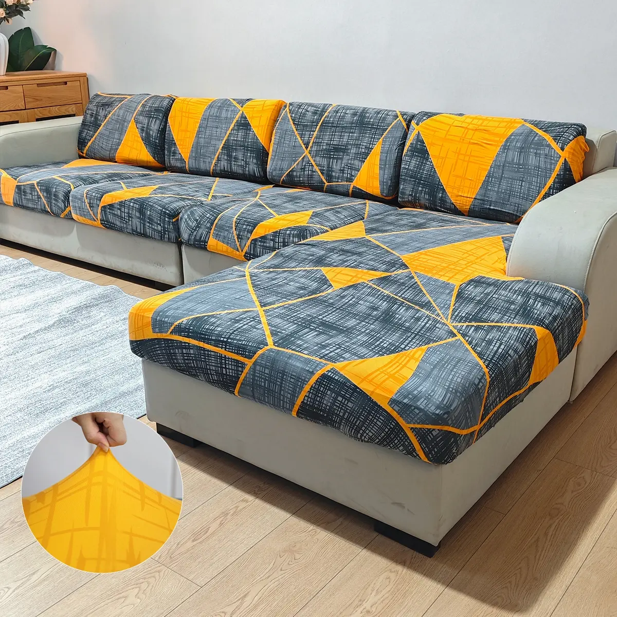 Geometric Pattern Sofa Cushion Cover, Stretchable Sofa Cover, Removable Washable Slipcover for L-Shaped Couches, Single/dual/triple/four-Seat Protection, Washable Sofa Protector, Sofa Covers Washable