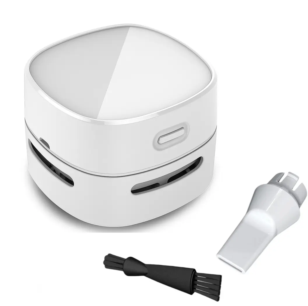 Mini Table Dust Sweeper Desktop Vacuum Cleaner Cordless 360º Rotatable Design for Keyboard Home School Office White AA Battery Energy Saving High Endurance Up to 90 Minutes Best gifts for Back to School Season