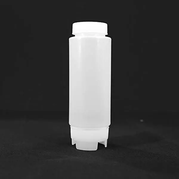 HAKKA FOOD PROCESSING Traditional Reusable Round Squeezable Bottles - 4-Pcs 20oz Bisphenol A-Free Food Grade Plastic Condiment Dispensers with Leak-Proof Caps, Double Headed Sauce Bottle Openings for Events, Buffet Restaurants