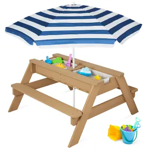 Best Choice Products Kids 3-in-1 Outdoor Convertible Activity Sand & Water Picnic Table w/ Umbrella