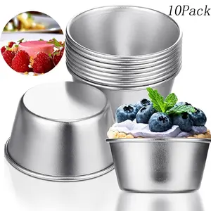 10 Pack Mini Chocolate Molten Pans,Popover Pan,Individual Muffin Mold,Silvery Cupcake Cake Cookie,Round Nonstick Popover Bakeware Tumblers,for DIY Chocolate Cupcake