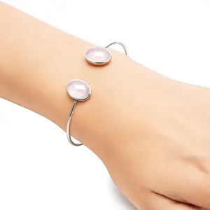 Rose Quartz Checker Cuff Bangle Bracelet B-1004 SDB5012